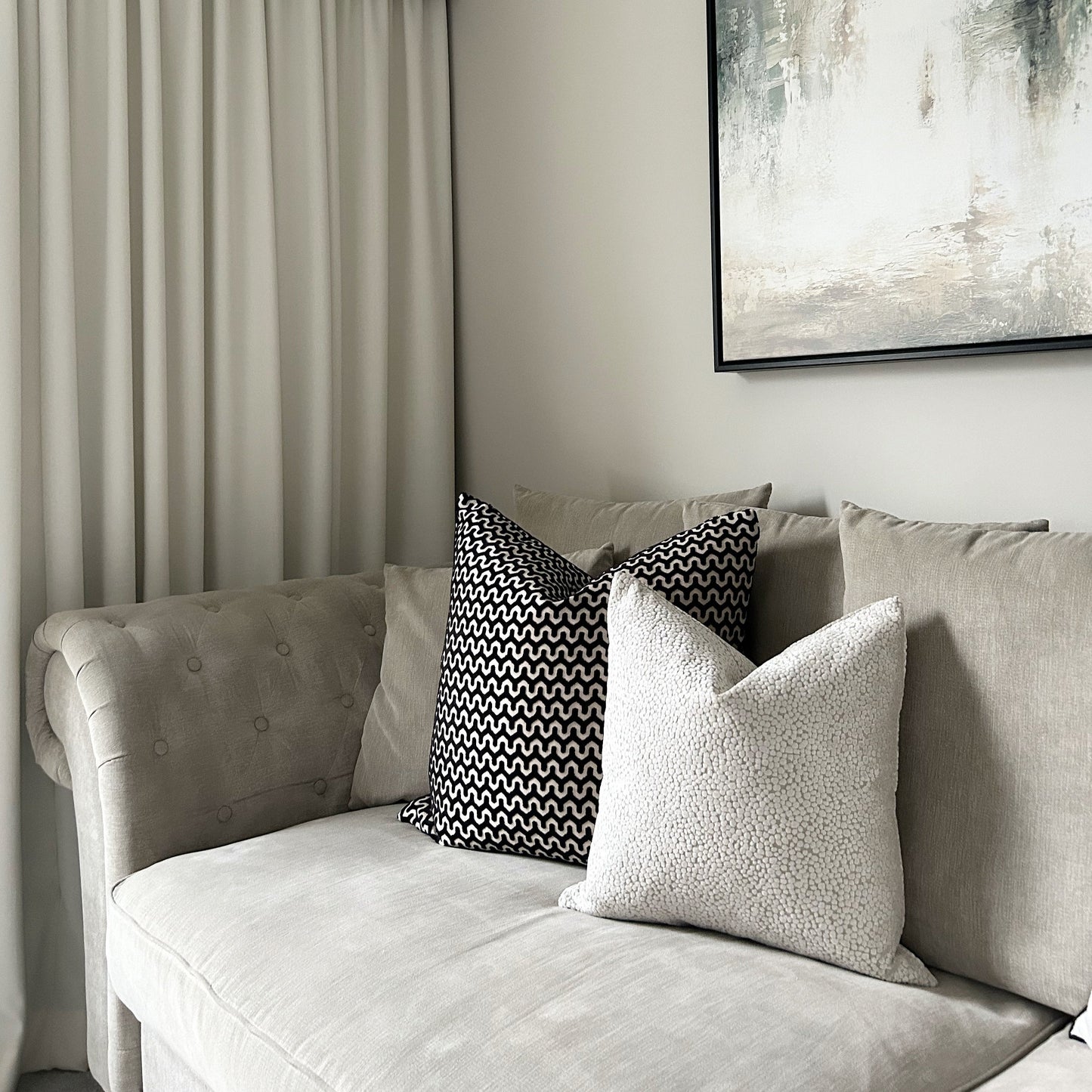Black Wave Cut Velvet Cushion 22"