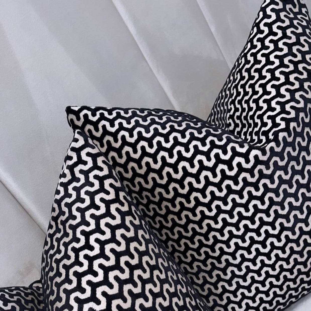 Black Wave Cut Velvet Cushion 22"
