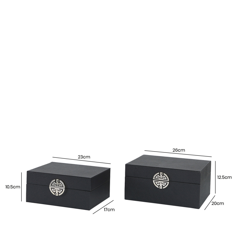 Black Faux Leather Boxes Set of 2