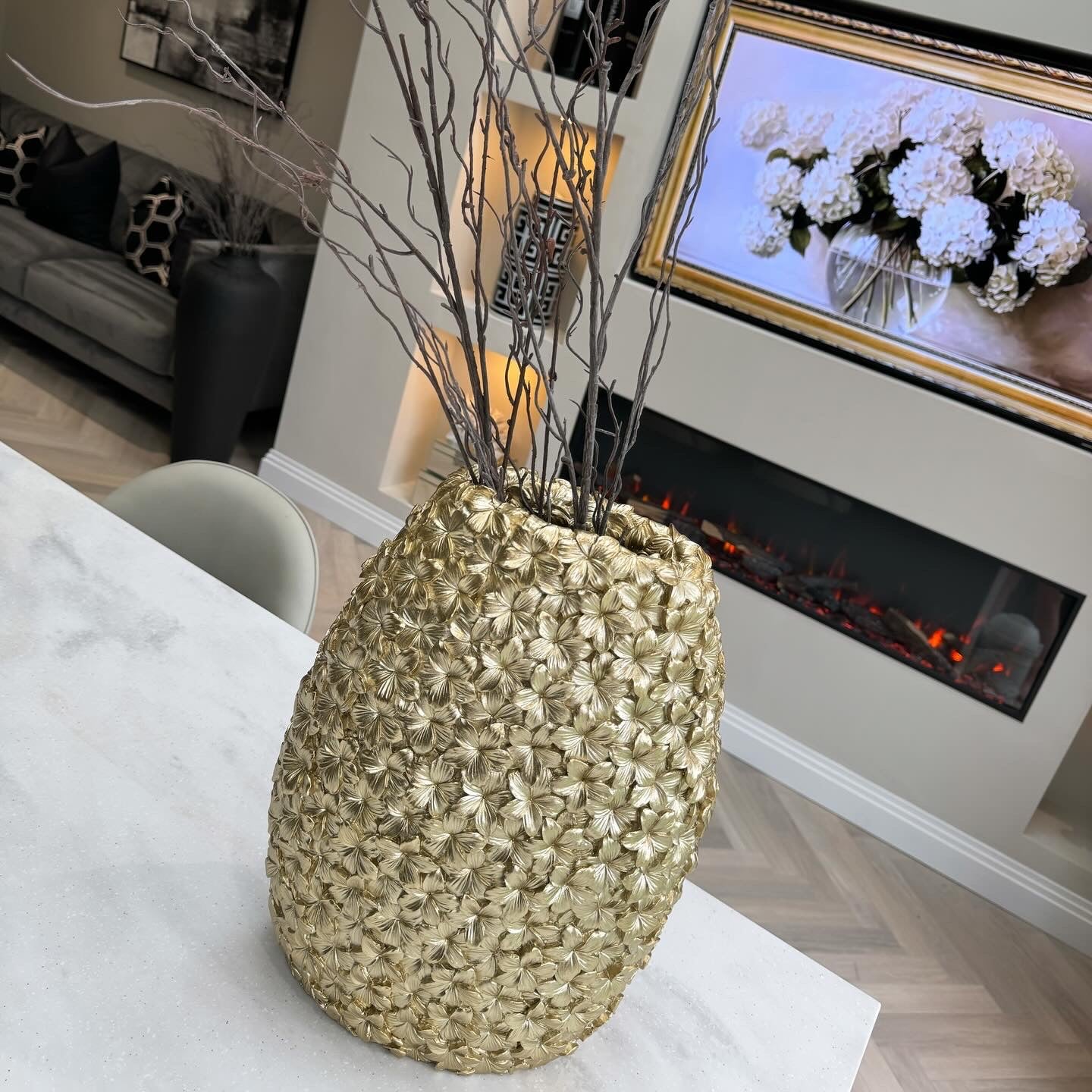 Flora Gold Embossed 40cm Vase