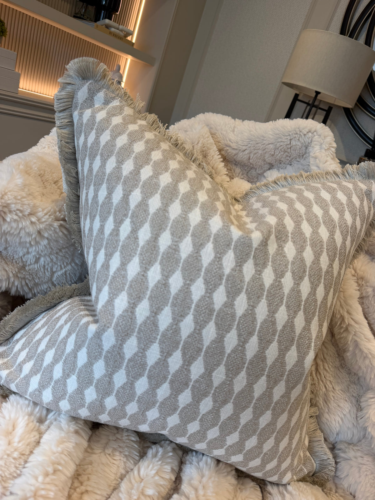 Amaya Fringed Cushion Stone