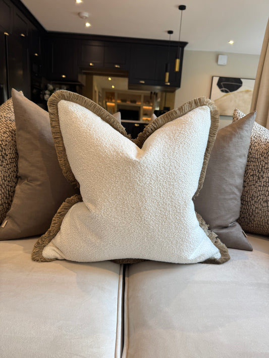 Betty Ivory Boucle 20” Fringed Cushion