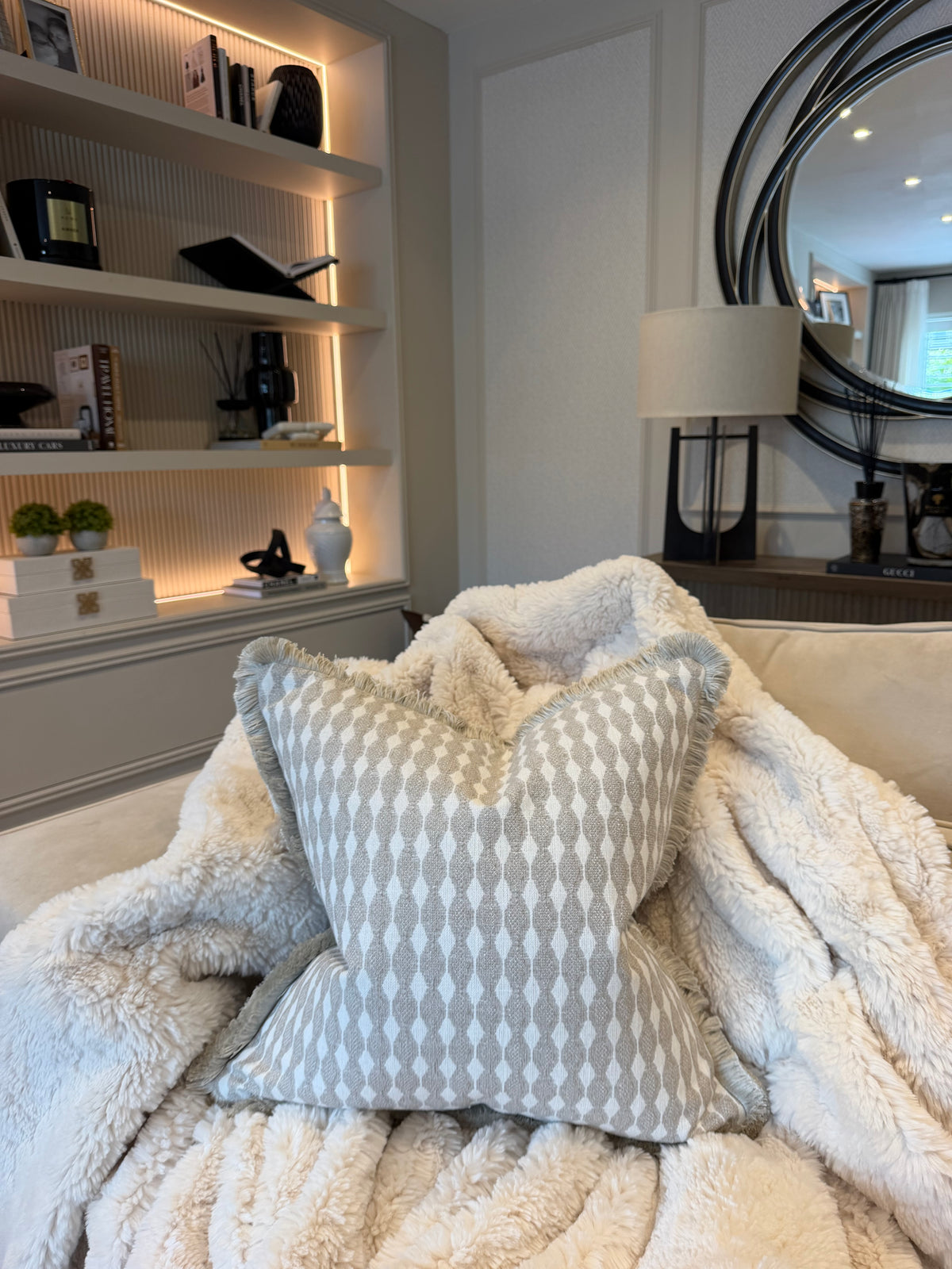 Amaya Fringed Cushion Stone