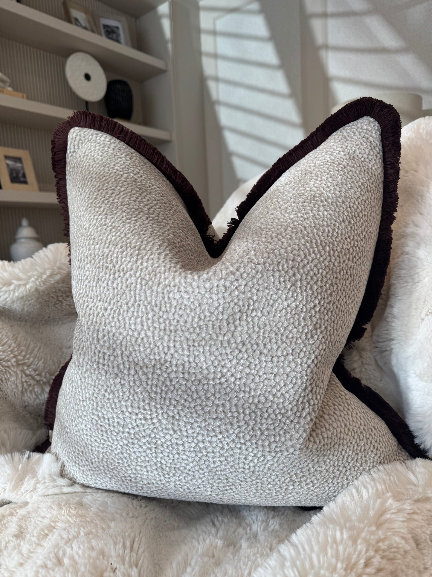 Mia Beige Fringed 20” Cushion