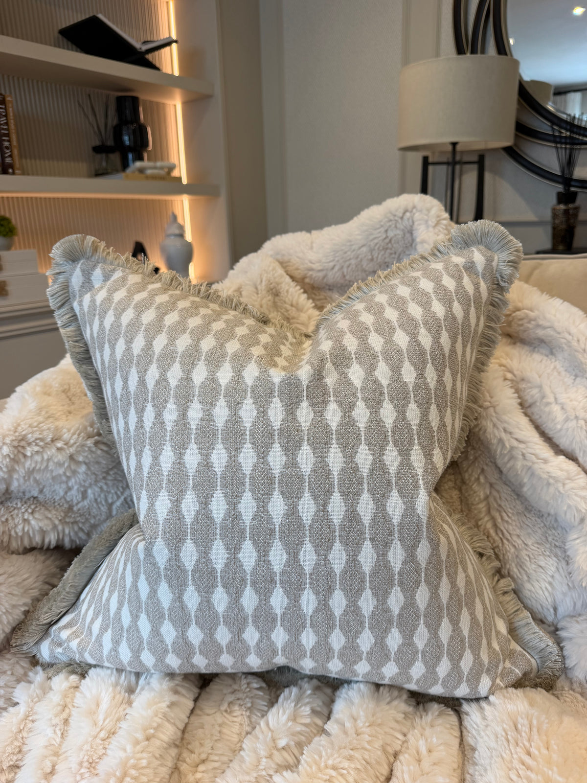 Amaya Fringed Cushion Stone