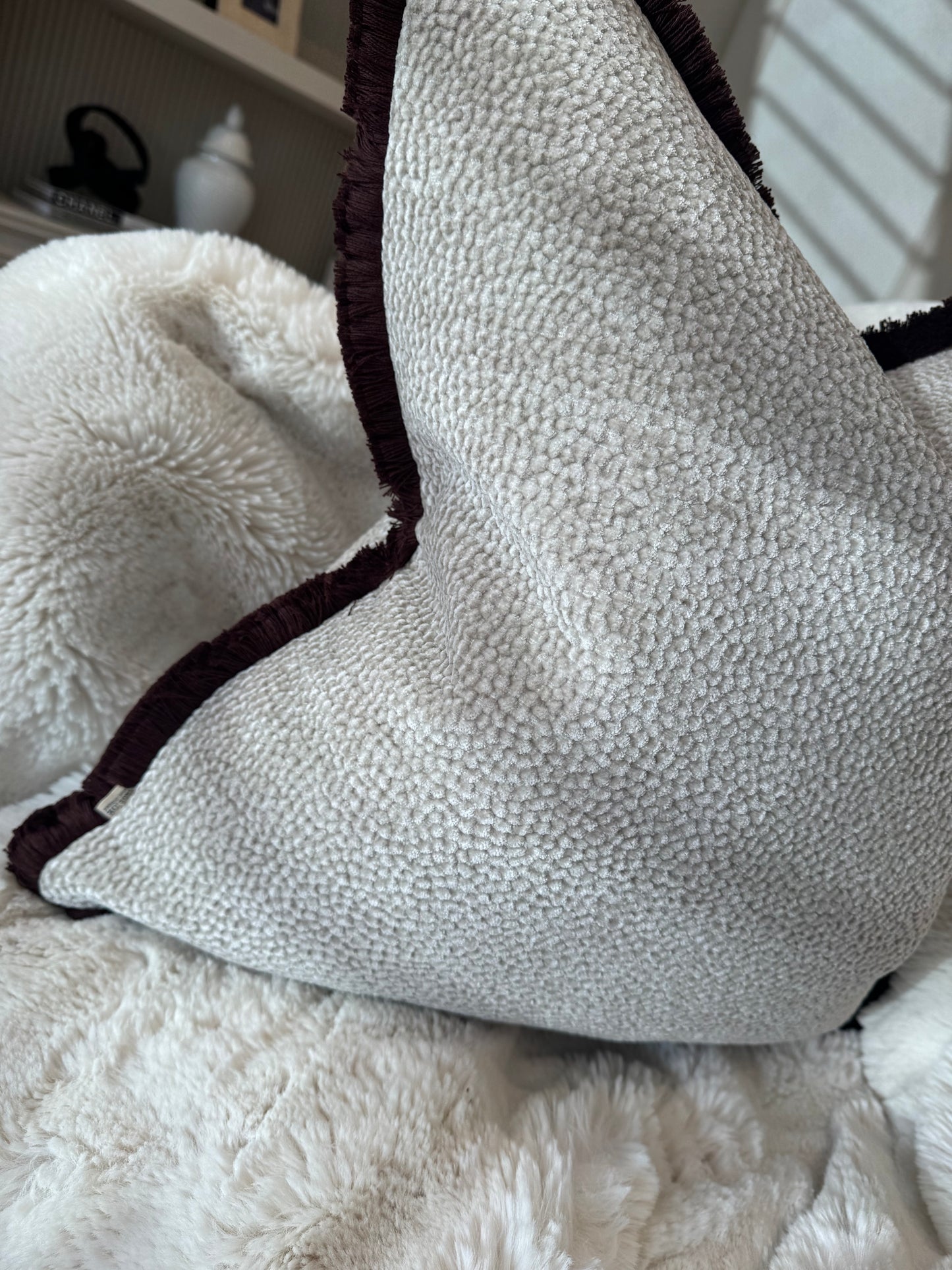 Mia Beige Fringed 20” Cushion