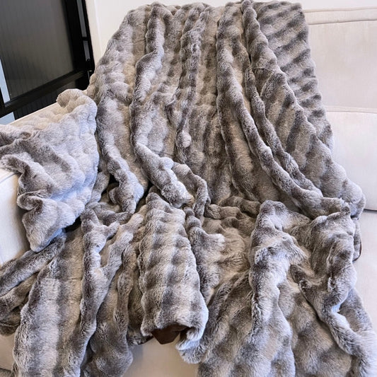 Taupe Waffle Luxury Faux Fur Throw