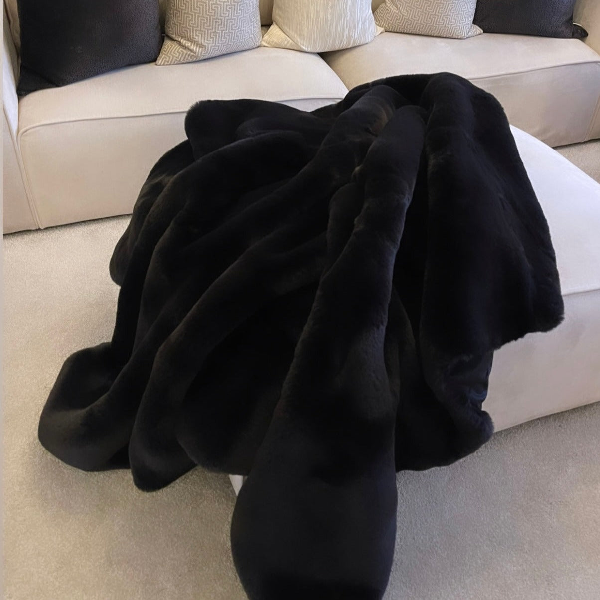 Luxury Black Faux Rabbit Fur Throw