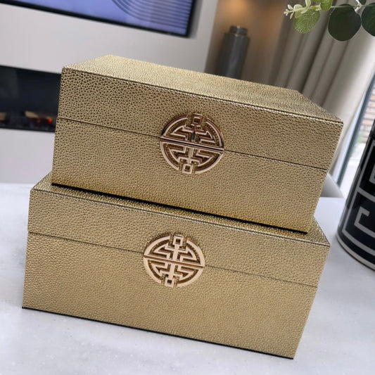 Gold Faux Leather Boxes Set Of 2