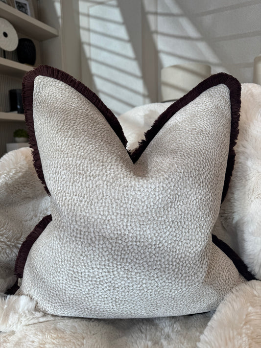 Mia Beige Fringed 22” Cushion