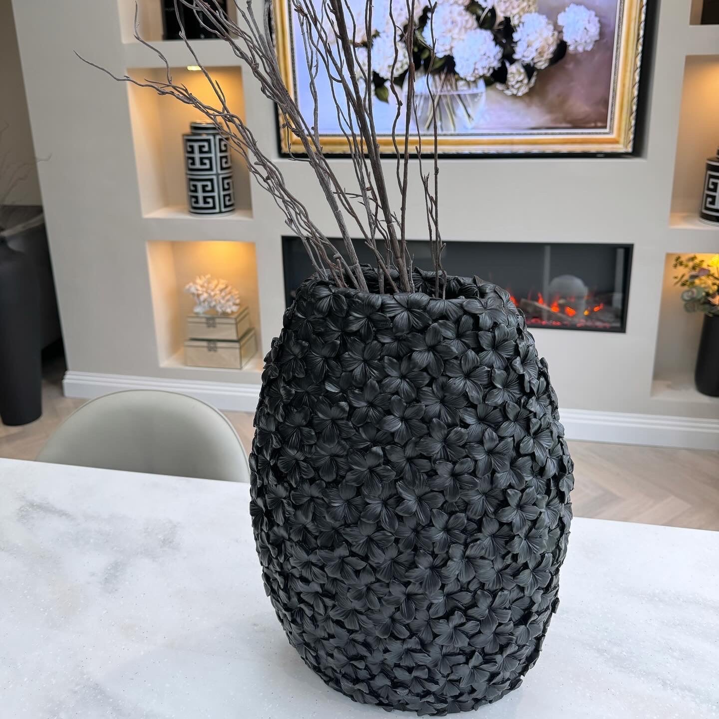 Flora Black Embossed 40cm Vase