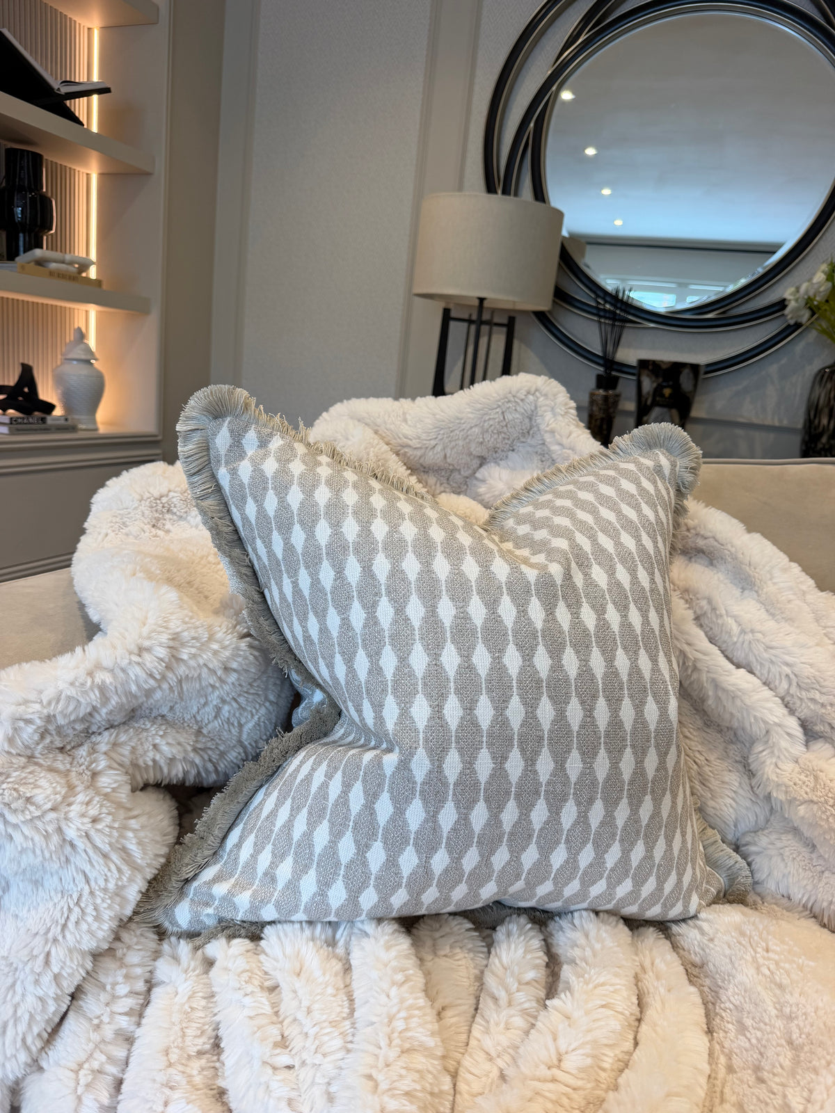 Amaya Fringed Cushion Stone