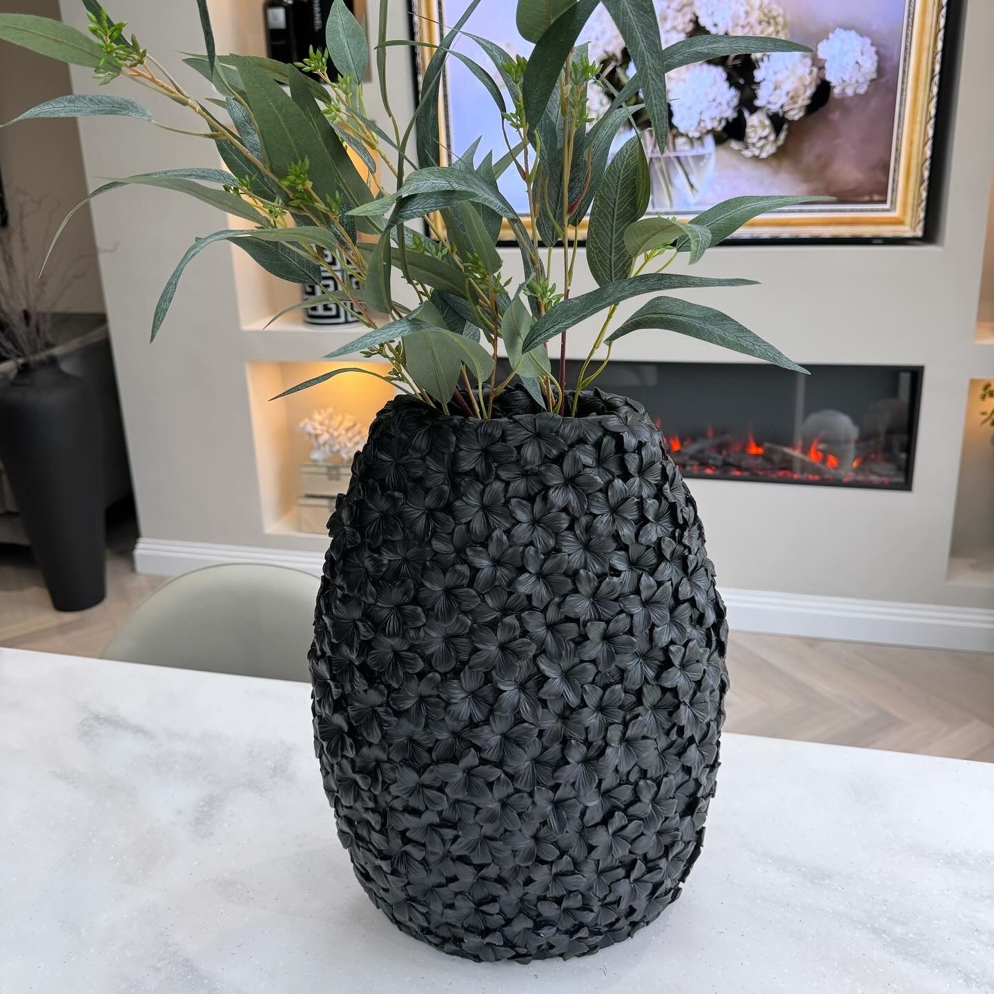 Flora Black Embossed 40cm Vase