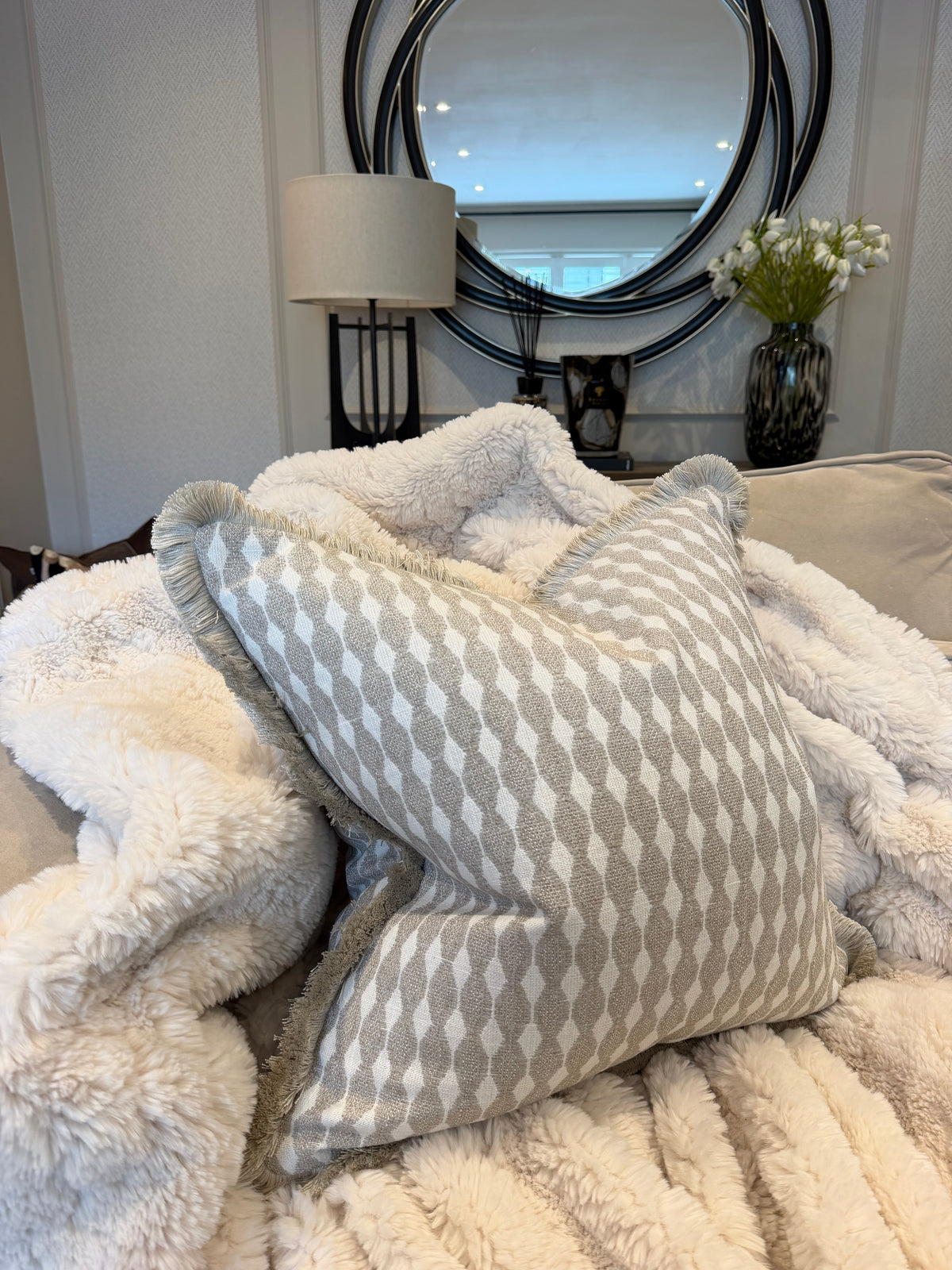 Amaya Fringed Cushion Stone