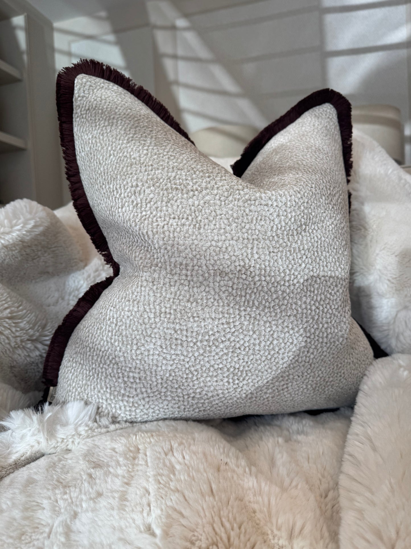 Mia Beige Fringed 20” Cushion