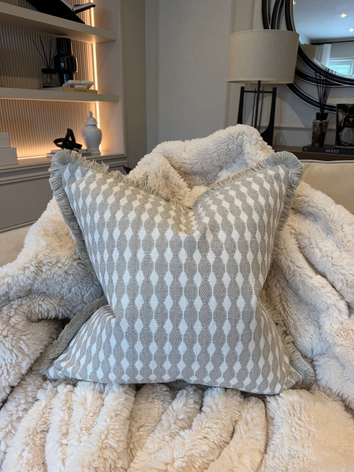 Amaya Fringed Cushion Stone
