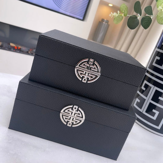 Black Faux Leather Boxes Set of 2