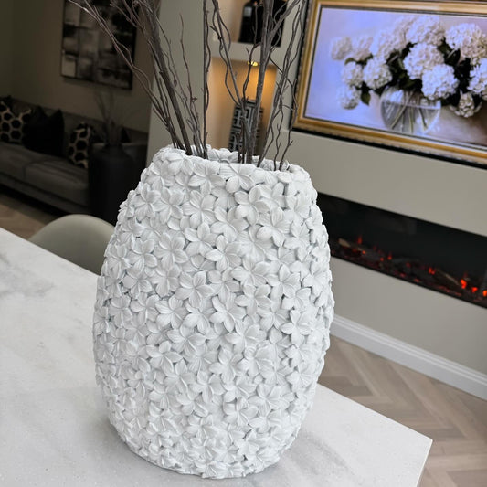 Flora White Embossed 40cm Vase