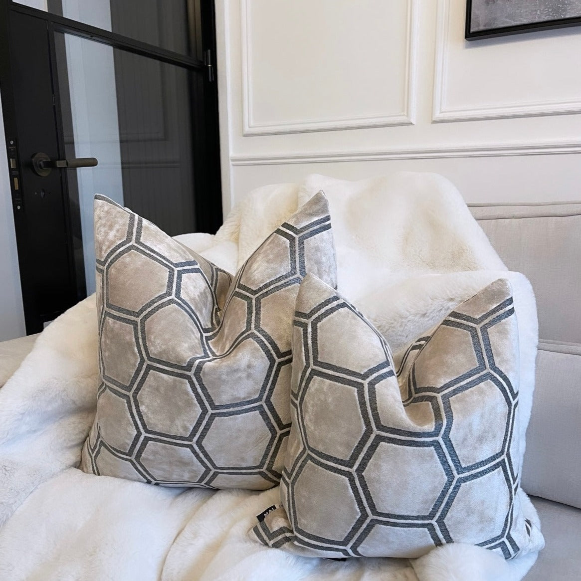 Cream Ivor Hexagon Velvet Cushion Small 16"