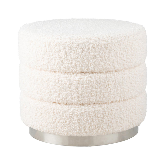 Dolce White Boucle Storage Stool With Chrome Base