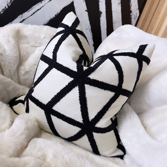 Noir Geometric White and Black 18” Cushion