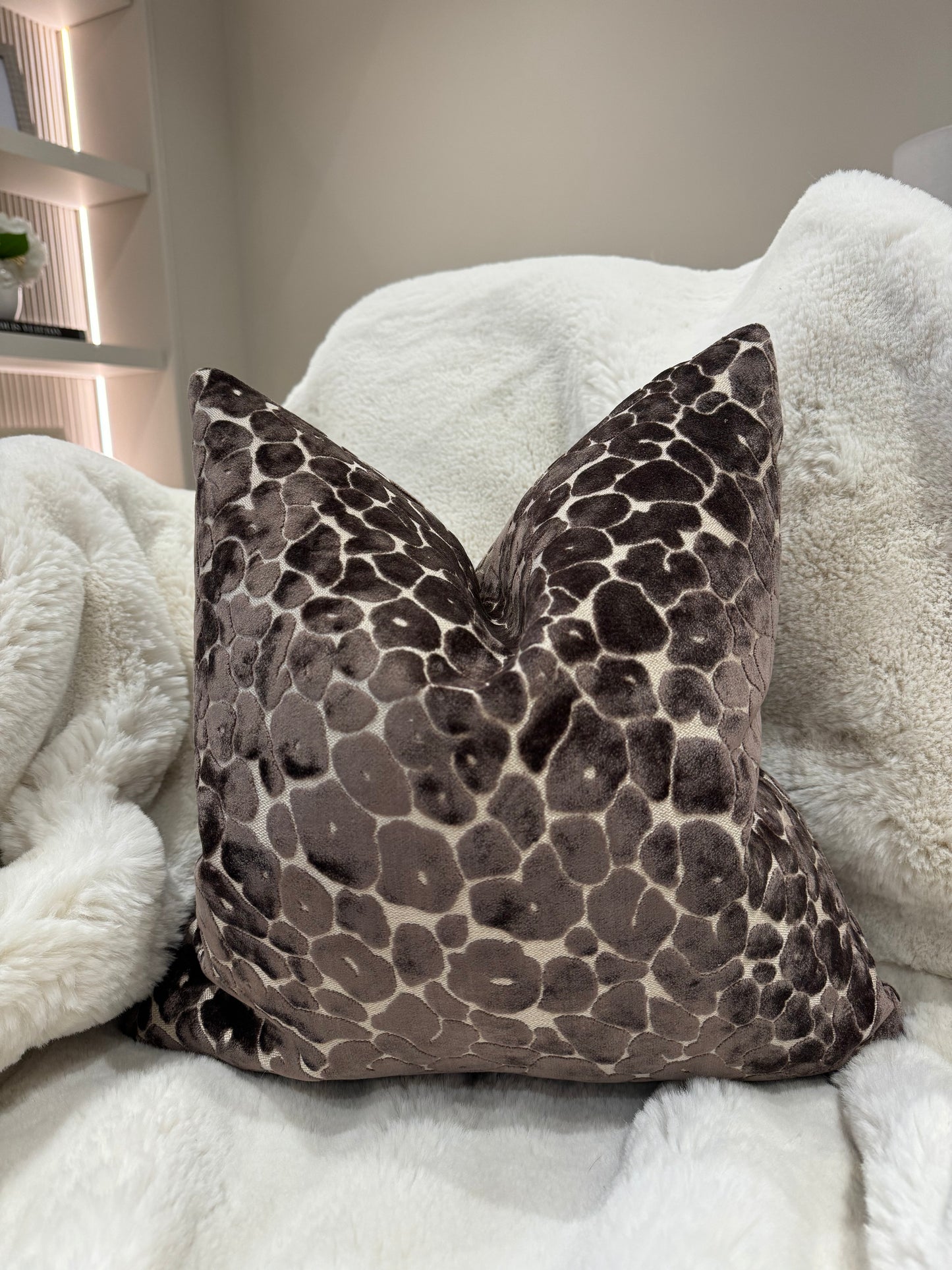 Leopard Velvet Cut 16" Chocolate Cushion