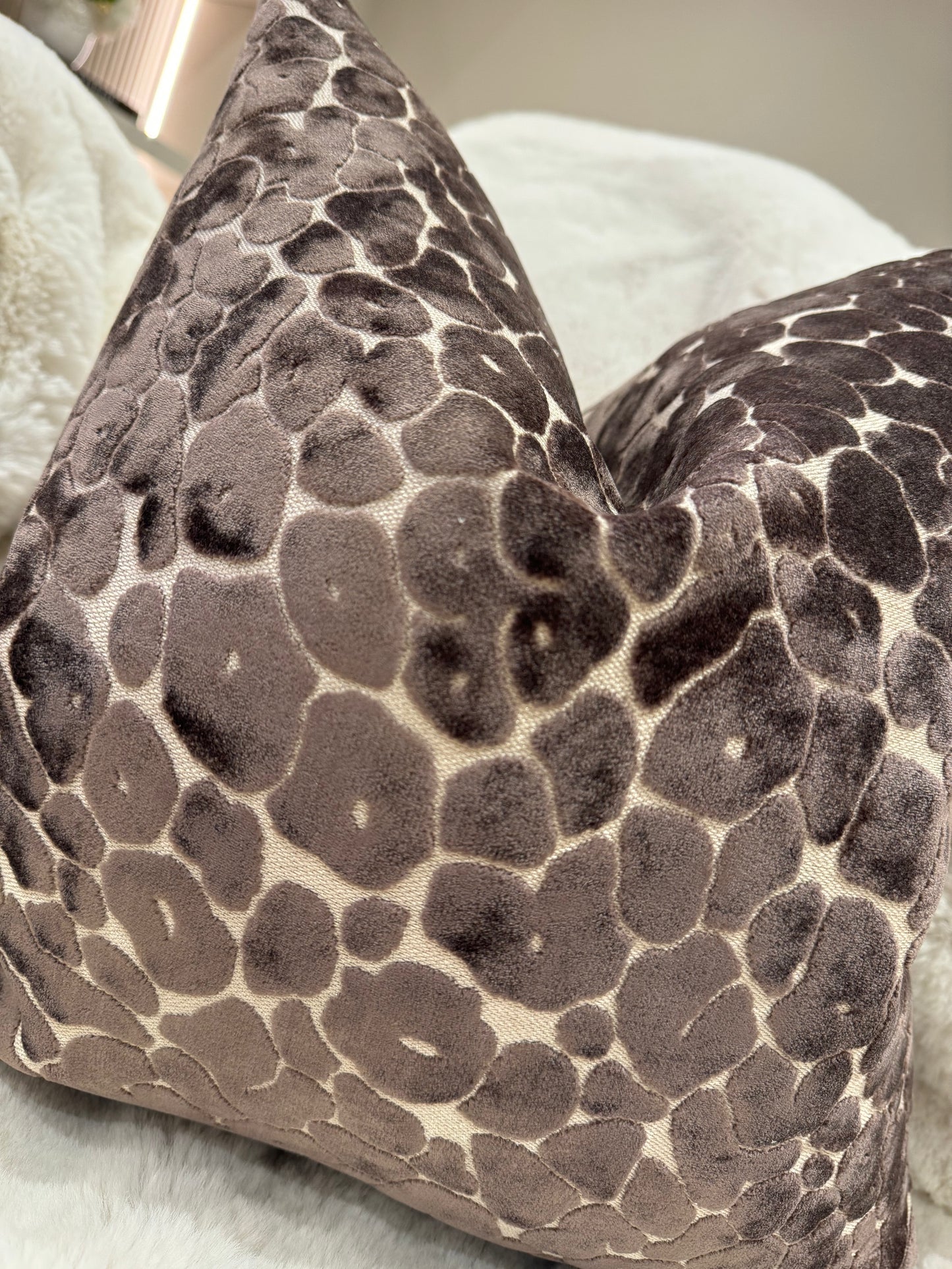 Leopard Velvet Cut 16" Chocolate Cushion