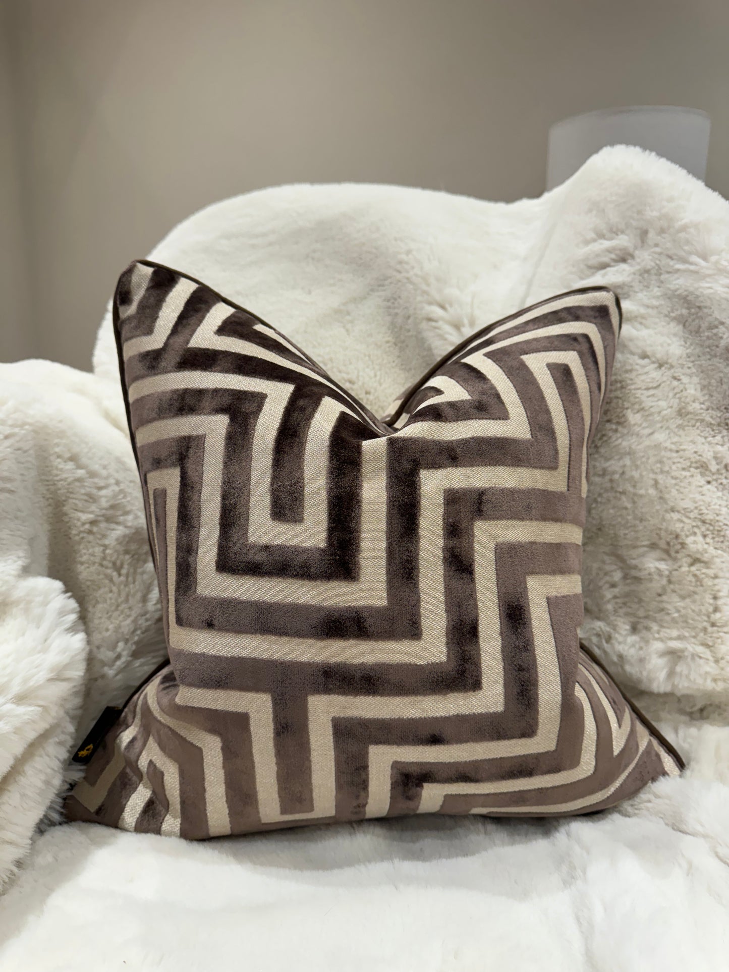 Maze Velvet Cut 22" Chocolate Cushion