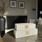 Large White Faux Leather Storage Boxes Set Of 2