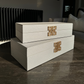 Large White Faux Leather Storage Boxes Set Of 2