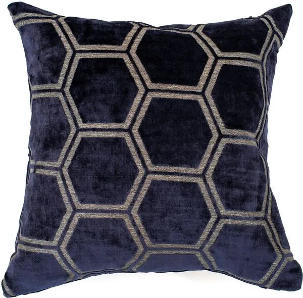 Navy Ivor Large Hexagon Cut Velvet Cushion 22"