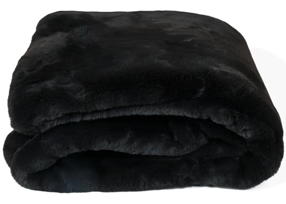 Luxury Black Faux Rabbit Fur Throw