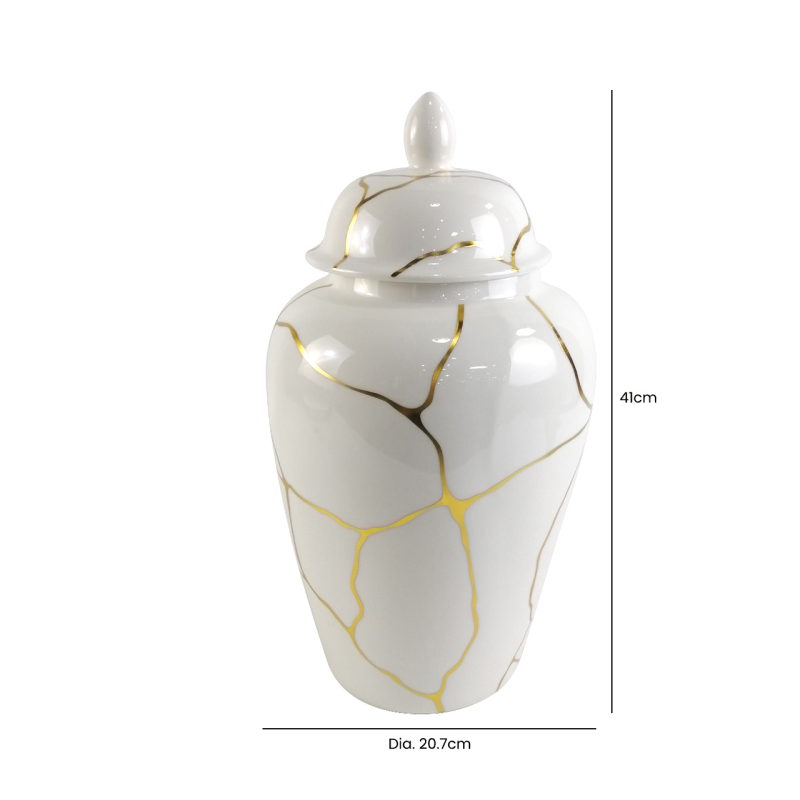 Harlow 41cm White and Gold Ginger Jar