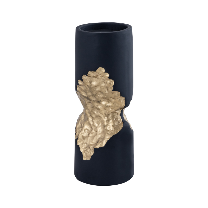 Anouska 27cm Black and Gold Pillar Candle Holder