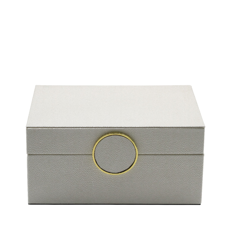 White Faux Litchi Leather Boxes Set of 2