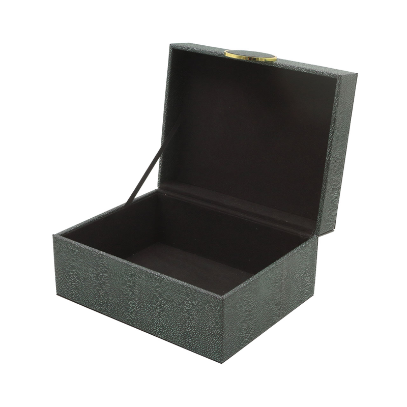Green and Black Faux Litchi Leather Boxes Set of 2