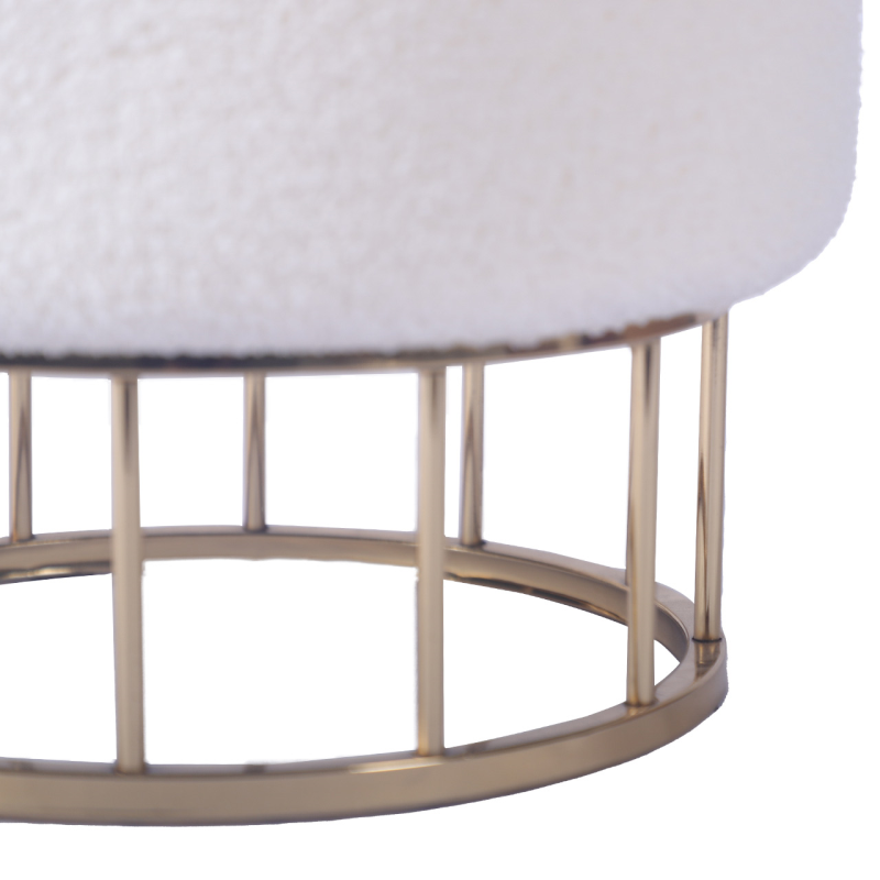 Dolce White Boucle Storage Stool With Gold Legs
