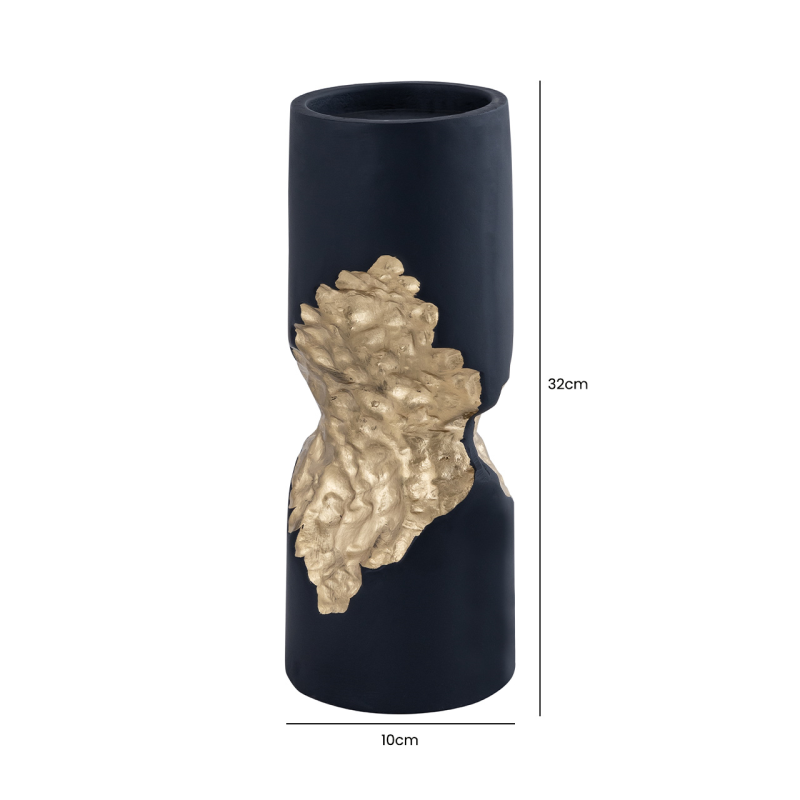 Anouska 32cm Black and Gold Pillar Candle Holder