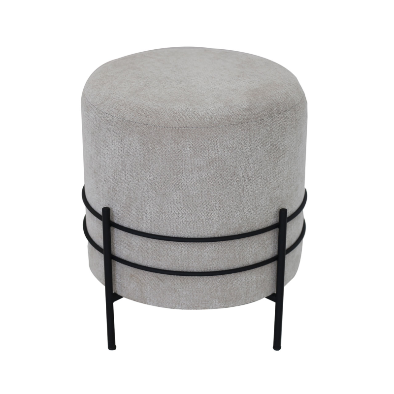 Grey Linen Ottoman with Black Legs