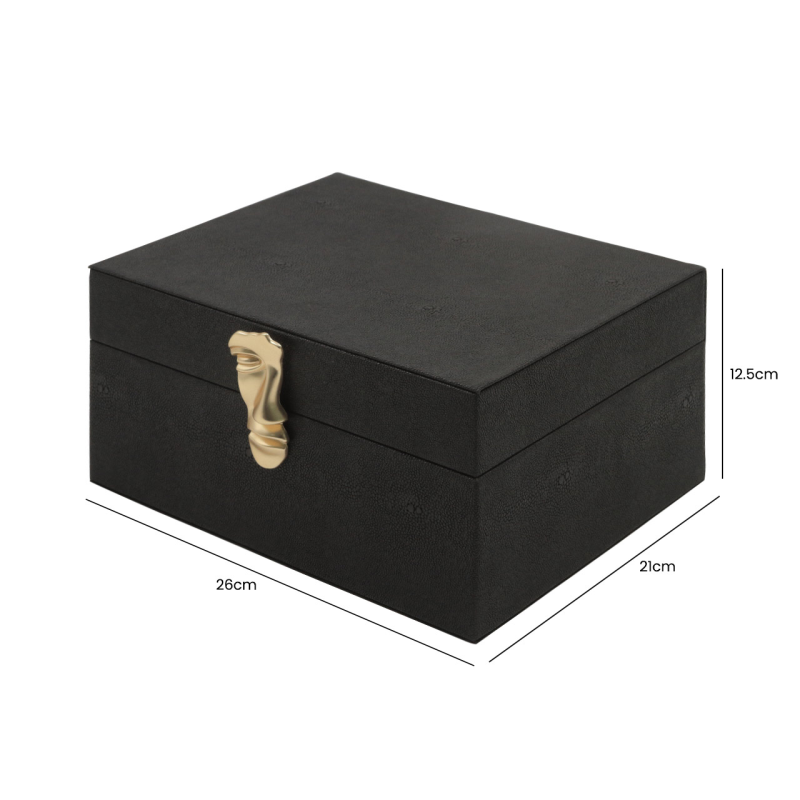 Black Faux Litchi Leather Boxes Set of 2