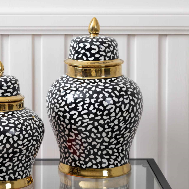 Alessa 40cm Black and White Leopard Print Jar