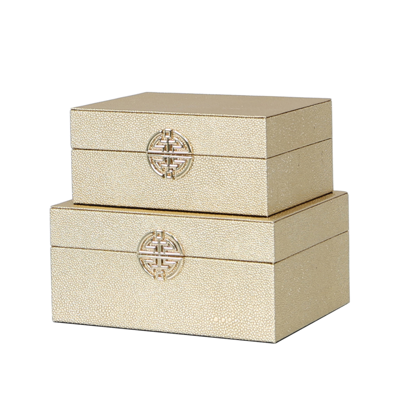 Gold Faux Leather Boxes Set Of 2