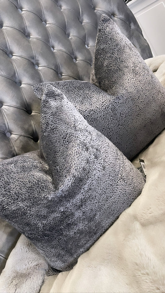 Silver Bingham Velvet Dot Large Cushion 22”