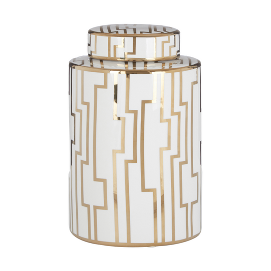 Renne Large White/Gold Ceramic Jar