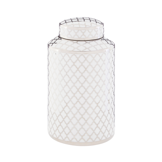 Esme White/Silver Ceramic Jar Small