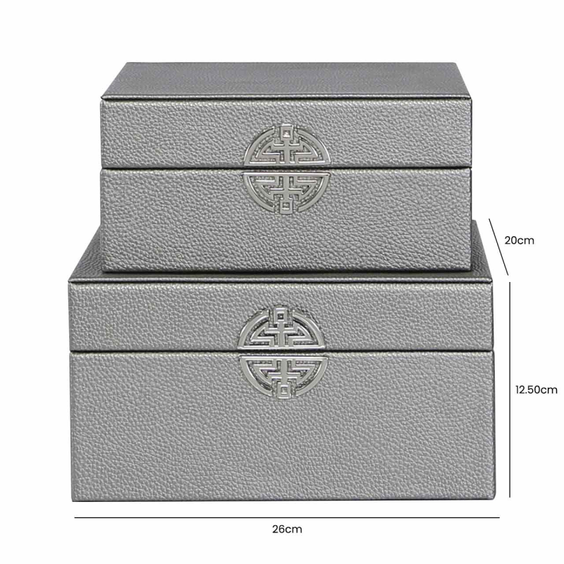 Pewter Faux Leather Storage Boxes Set Of 2