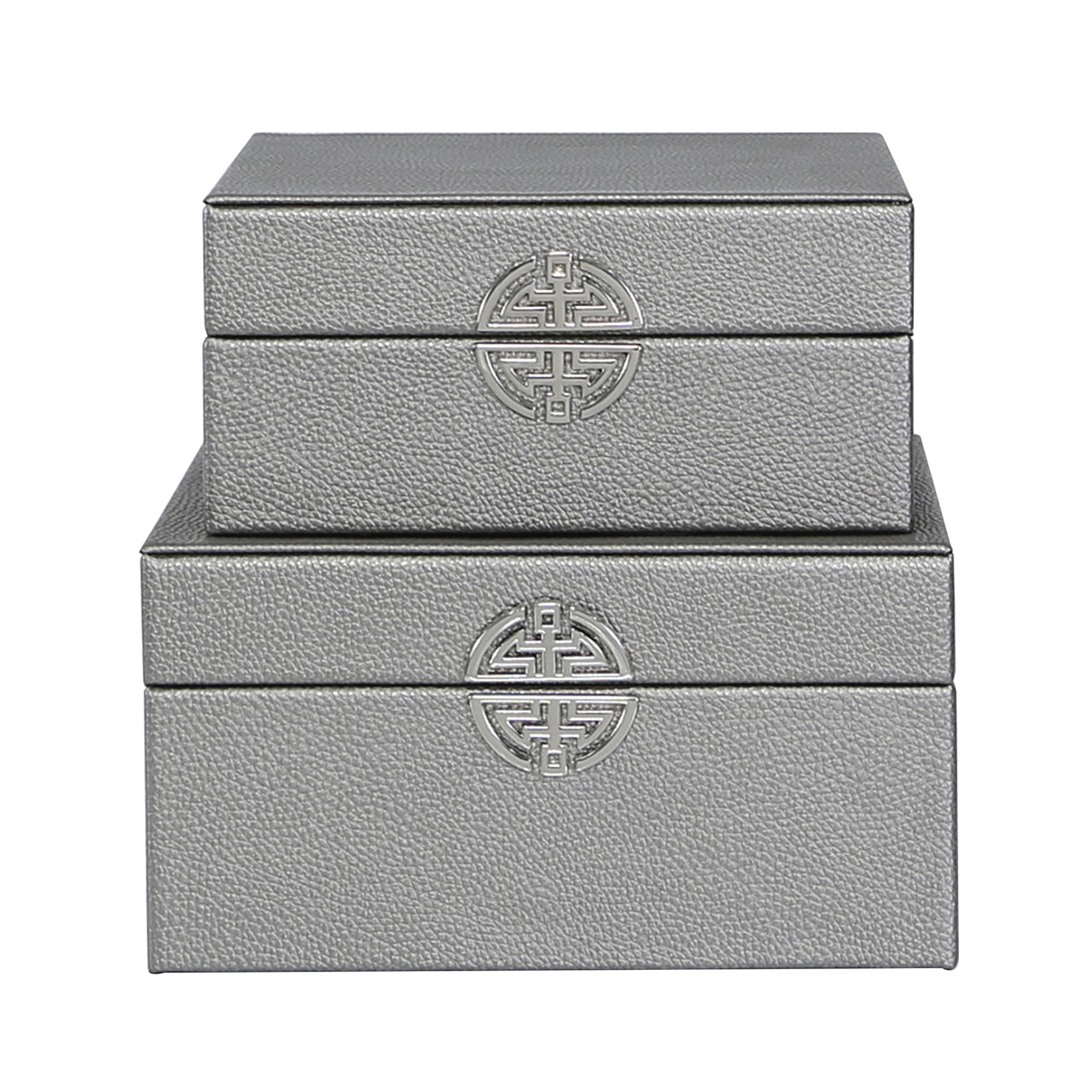 Pewter Faux Leather Storage Boxes Set Of 2