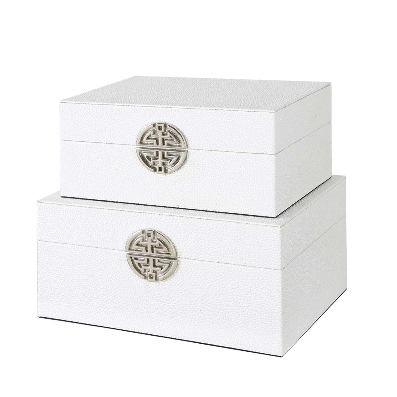 White Faux Leather Storage Boxes Set Of 2