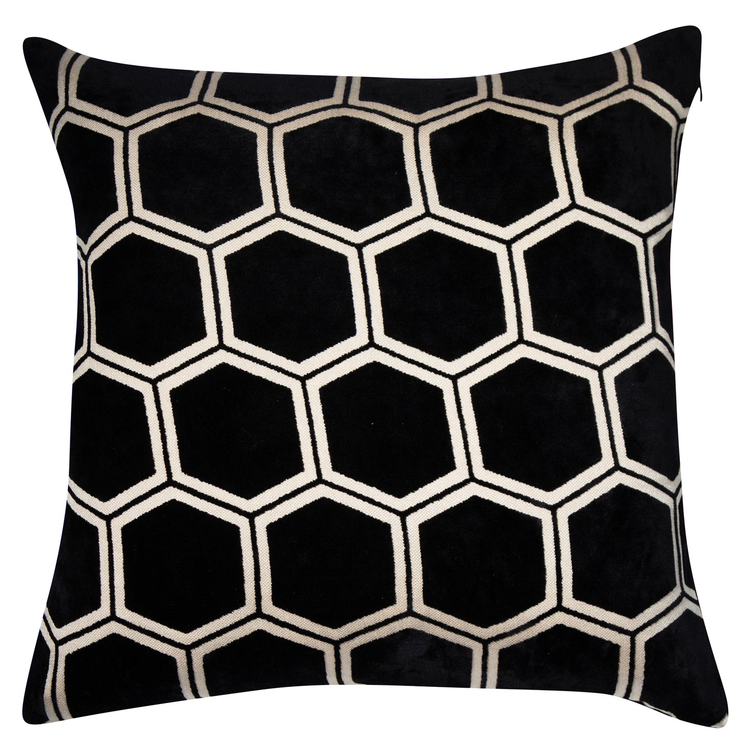 Black Ivor Large Hexagon Cut Velvet Cushion 22"