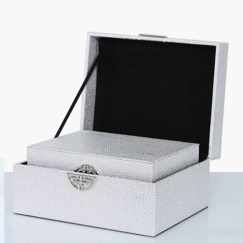 Silver Faux Leather Boxes Set of 2